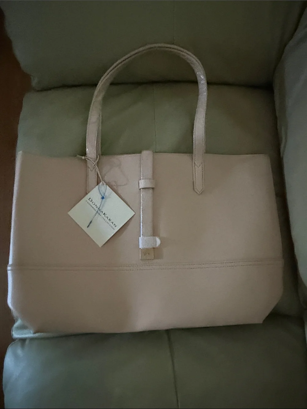 Donna & Karan Light Pink Leather Tote with Strap Detail